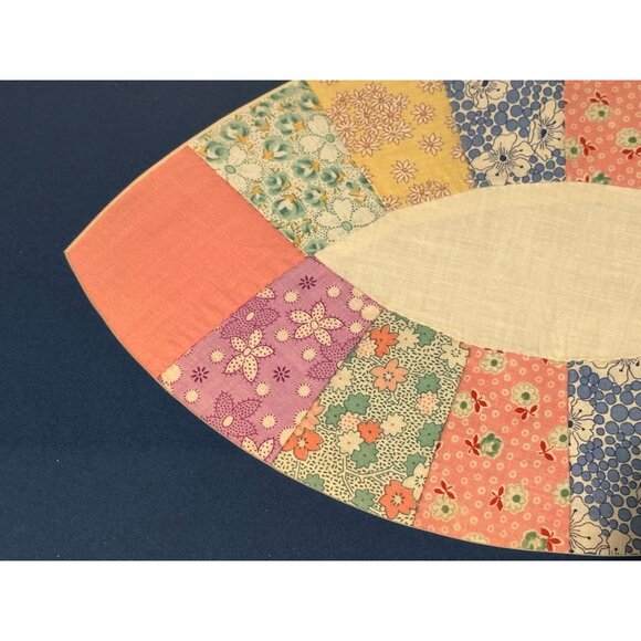 Two Quilting Squares Double Wedding Ring Blocks Pattern Wooden Framed Matted - Picture 8 of 14